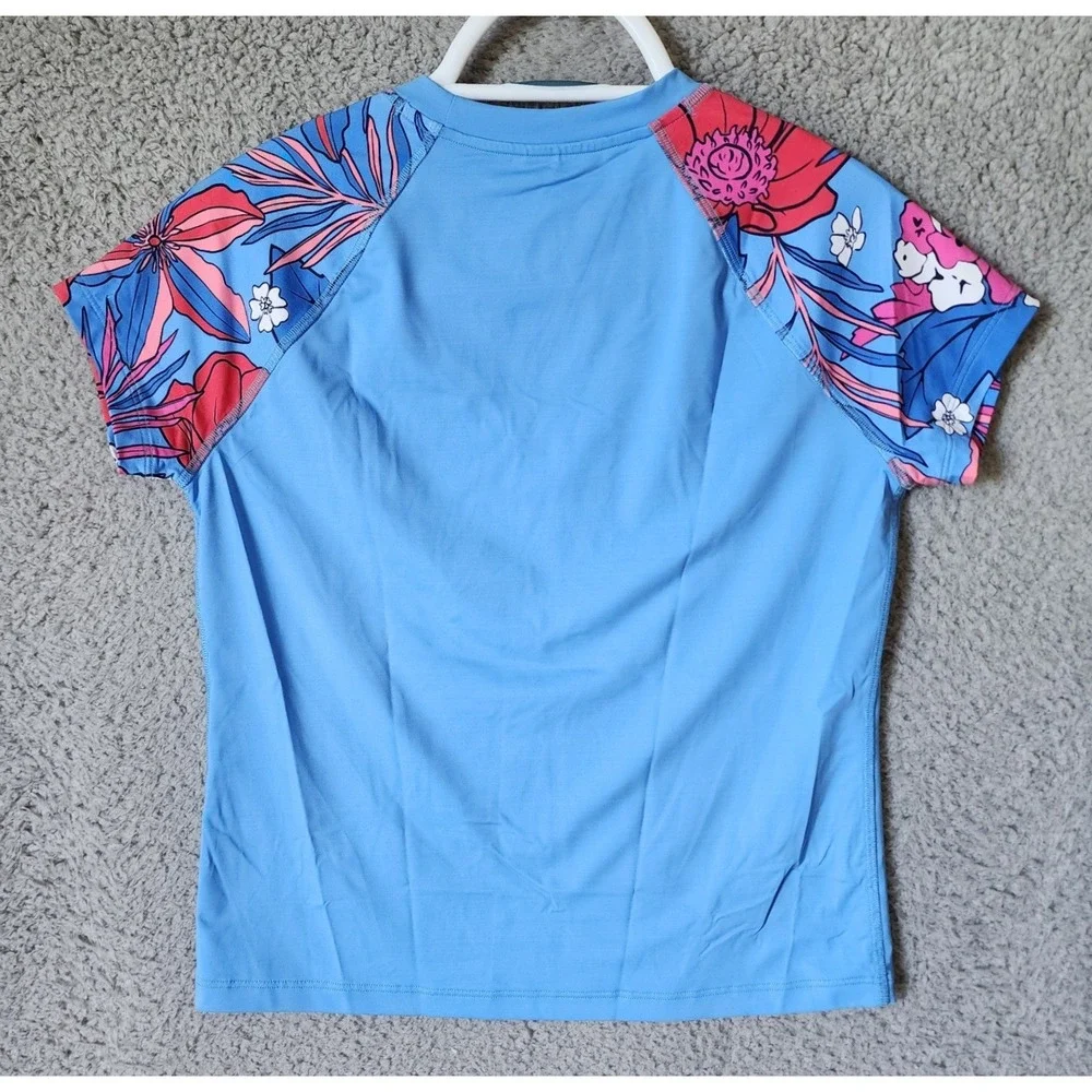 Vineyard Vines Rash Guard Girls L 14 Blue Floral Raglan Whale Logo Swim Shirt